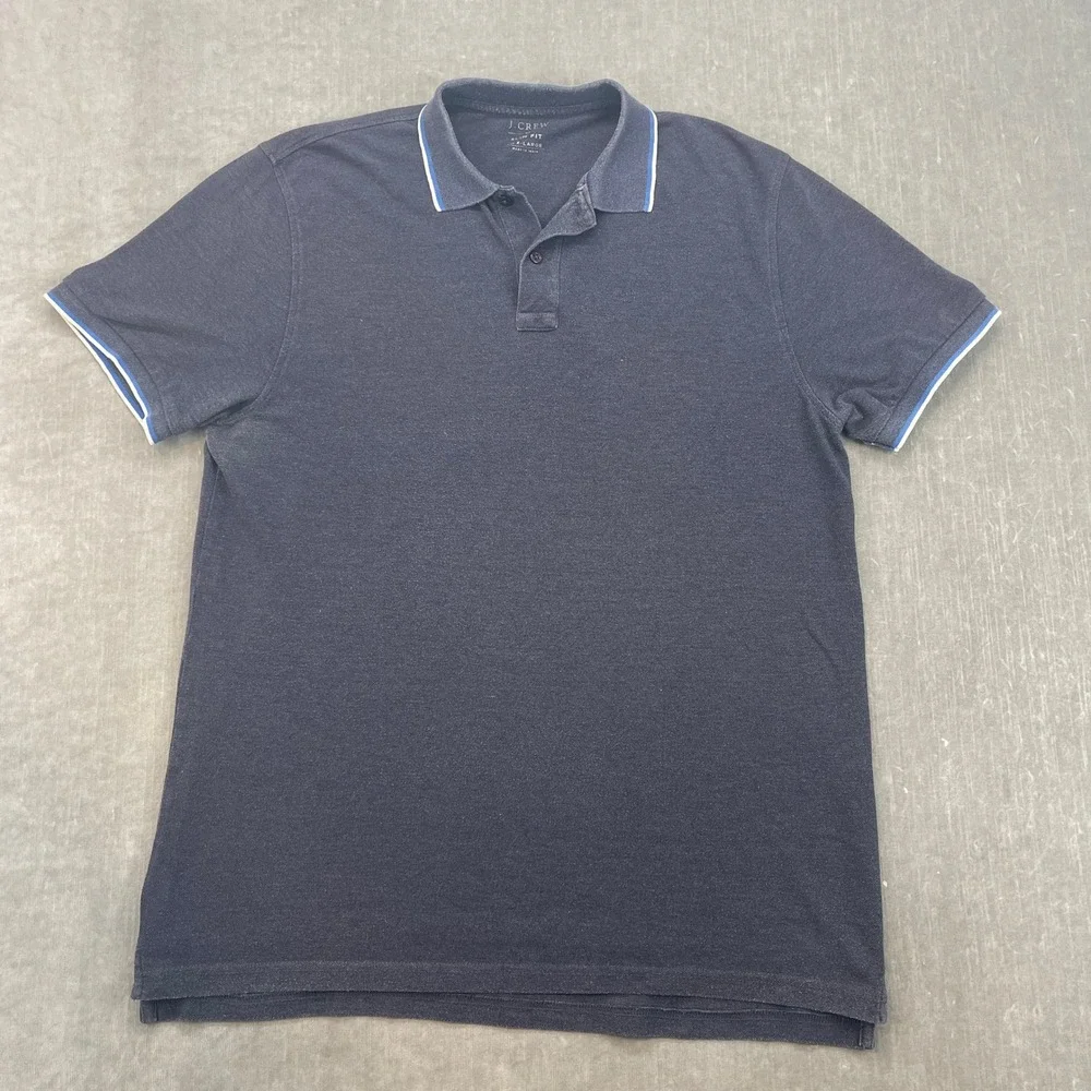 J Crew Mens X-Large Navy Blue Slim Fit Tipped Pique Polo Shirt C3332